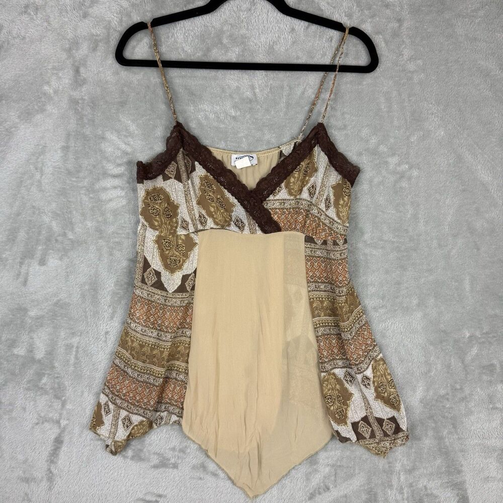 Vintage Y2K Weather Vane Cami Top Women's Size Large Fairy Tunic Lace Trim Boho